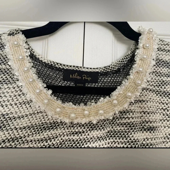 Melissa Paige Women’s“A-Line” Textured Cotton Mini Dress Pearl Trim Medium EUC - Picture 3 of 10